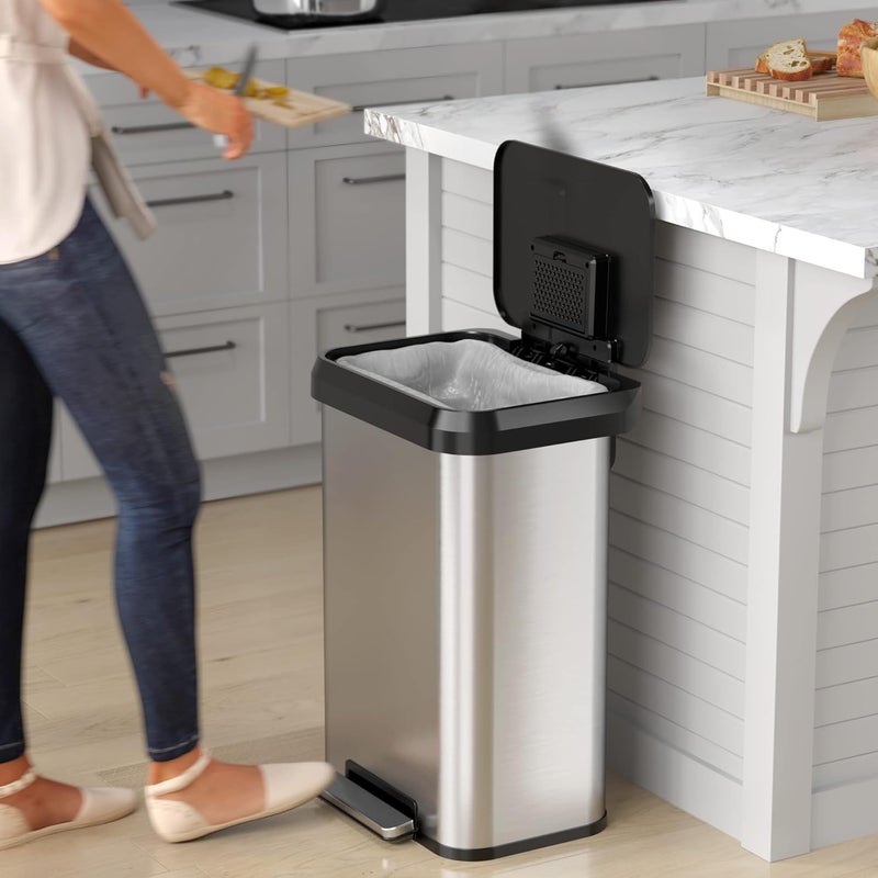 iTouchless SoftStep EXP 50 Liter/ 13.2 Gallon Step Pedal Trash Can Recycling Bin with Odor Filter Stainless Steel, Dent-Proof Plastic Lid Garbage Trashcan, Home Office Living Room Garage, Matte Silver - Image 4